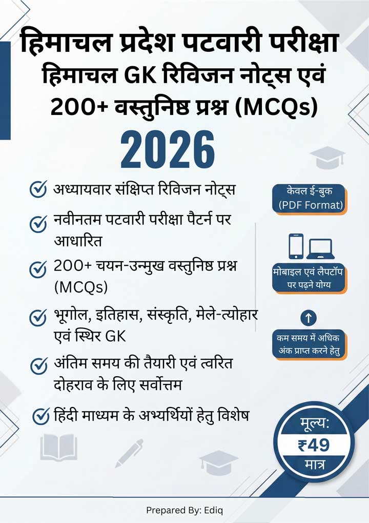 हिमाचल प्रदेश पटवारी GK मास्टर नोट्स & 200+ MCQs 2026